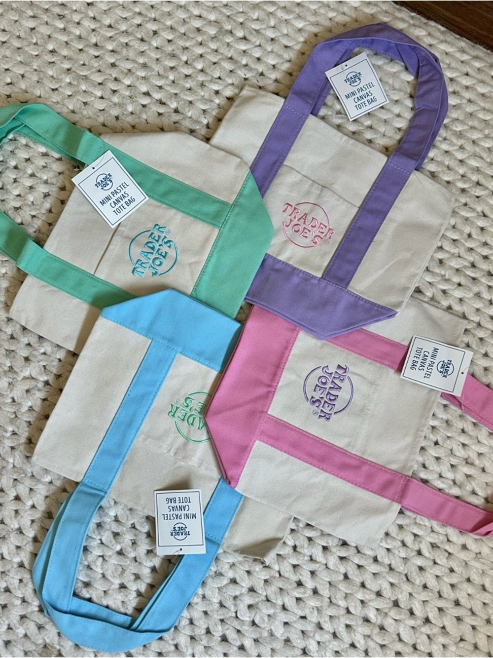Trader Joe’s Mini Canvas Tote Bag - Pastel Pink, Purple, Blue, Green